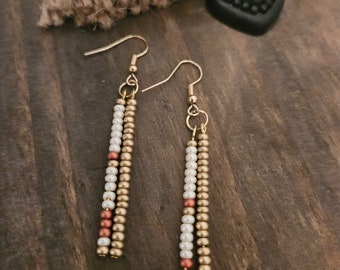 Boucles d'oreilles perlées, fil hypoallergénique, boho, hippie, goutte, pendentif de 2 pouces