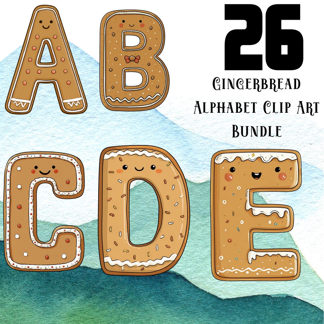 Gingerbread Alphabet Clipart: Watercolor Christmas Cookie Letters ...