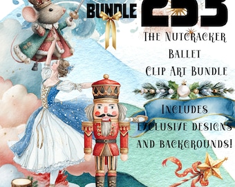 253 Nutcracker Ballet Christmas Clipart & Backgrounds | Mega PNG Bundle | Watercolor Holiday Illustrations | Digital Download