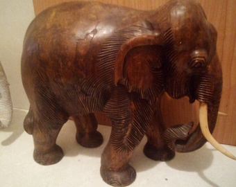 Oak wood elephant ornament