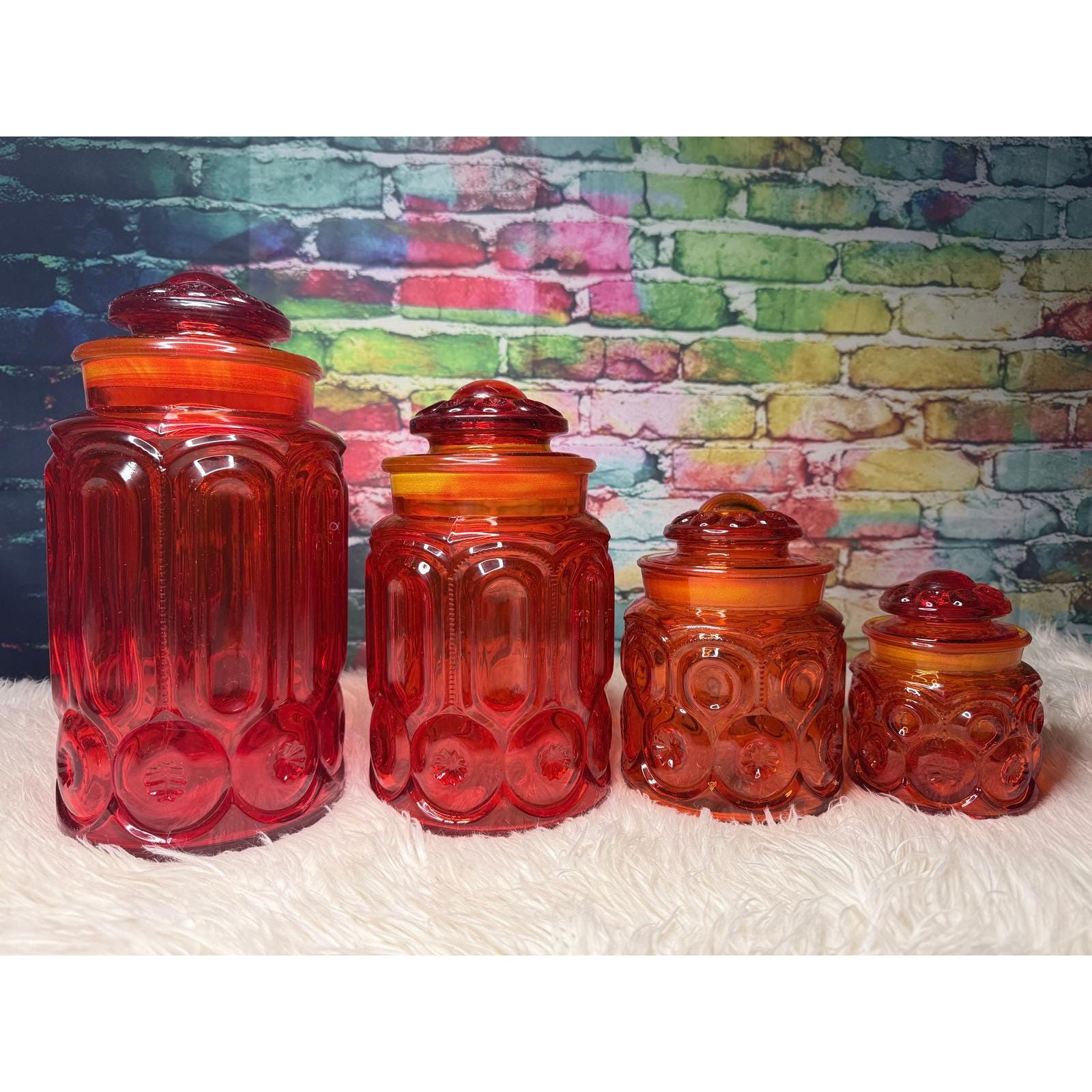 Vintage Red Glass Canister - Etsy