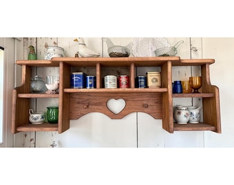 Vintage Solid Oak Wall Shelf – Farmhouse Cottage Display with Heart Cutout