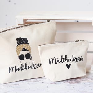 Kosmetiktasche / Täschchen Mädchenkram, Aufbewahrung für die Handtasche oder unterwegs, Mädchen mit Dutt, Glitzer, personalisierbar +Name