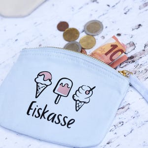Eis-Kasse, Eisgeld, Portemonnaie, kleine Tasche aus Baumwolle mit lustigem Aufdruck, Sommer, Eis, mit Personalisierung möglich