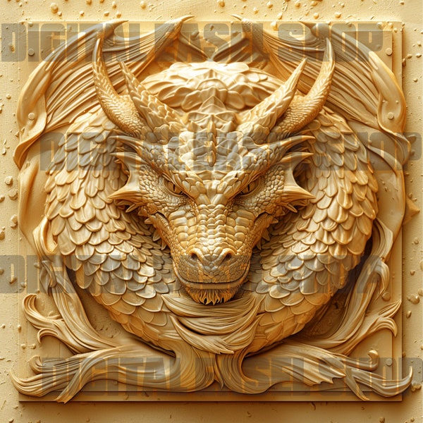 Laser Engrave File | 3D Illusion | PNG For Engraving | Glowforge | Design For Laser | PNG Burn | Digital File | Dragon | Asian Art