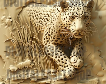 Laser Engrave File | 3D Illusion | PNG For Engraving | Glowforge | Design For Laser | PNG Burn | Digital File |Tiger Art Files | Leopard Art