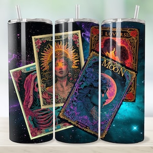 Neon Oracle : Tarot Card 20 oz Skinny Tumbler Wrap Téléchargement instantané de fichiers d’art numérique Sublimation