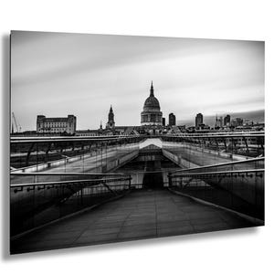 Millennium Bridge Photo London Black And White Print St Paul’s Cathedral Architecture Wall Art Evening Symmetry UK Cityscape Picture