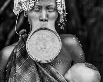 Mursi, Tribe, Ethiopia, Woman, Female, Lip Plate, Body Scarring, Custom, Omo River Valley, Tradition, Canvas, Paper, Metal, Acrylic, Print