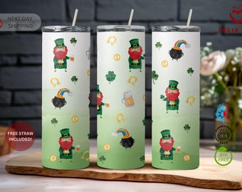 St Patrick's Day Gnome Tumbler: Irish Shamrock, Four Leaf Clover
