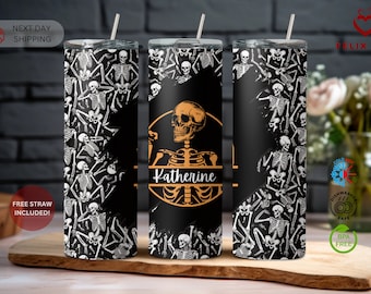 Personalized Skeleton Tumbler, Spooky Halloween Coffee Mug