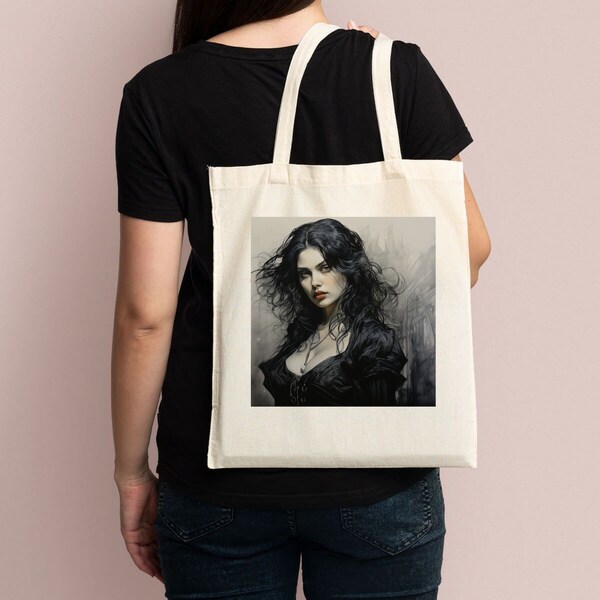 Elegant Gothic Woman Tote Bag, Spooky & Chic Accessory, Ideal for Daily Essentials, Great Gift for Gothic Fashion Lovers