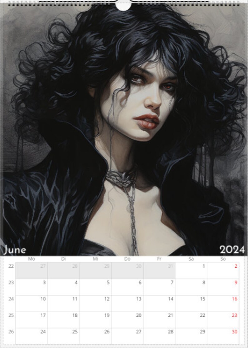 Wandkalender 2024 Vampir Kalender 2024 Gothic Horror Kalender Fantasy