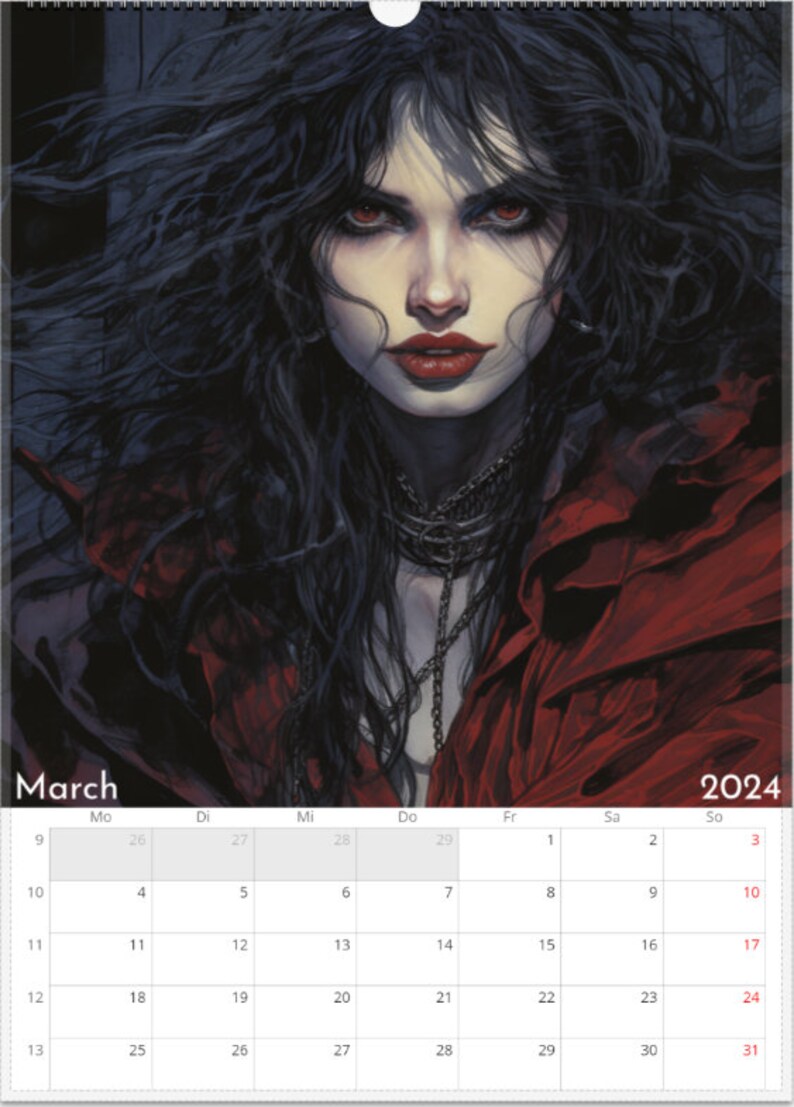 Wandkalender 2024 Vampir Kalender 2024 Gothic Horror Kalender Fantasy
