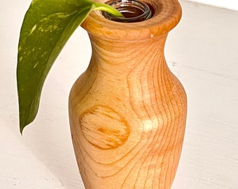 Propagation vase with glass insert 4.5” hand turned vase