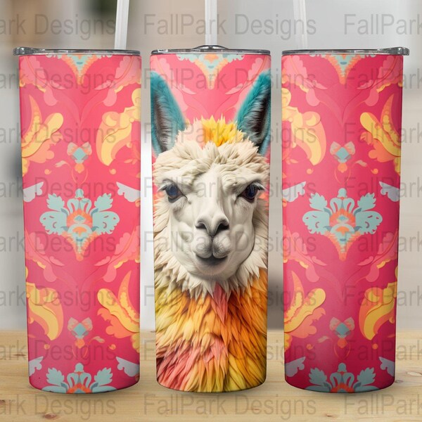 Colorful Lama, Bright Art, 20oz Sublimation Tumbler Designs, Straight & Tapered Tumbler Wrap PNG, Instant Download Commercial Use