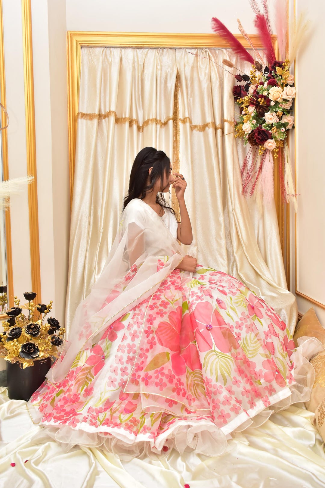 Collared Brush Paint Lehenga