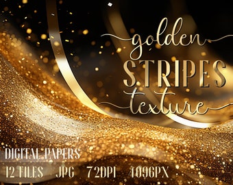 Glitter Digital Paper. Golden Stripes texture backgrounds