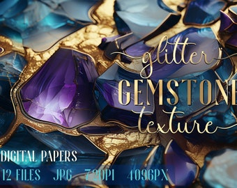 Glitter Digital Paper. Gems Purple Teal texture backgrounds