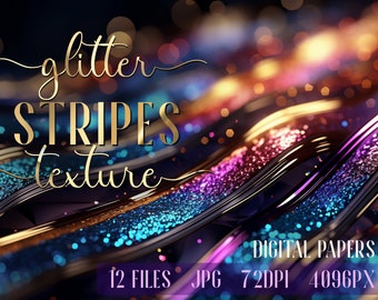 Glitter Digital Paper. Rainbow Gold Stripes Golden waves texture backgrounds