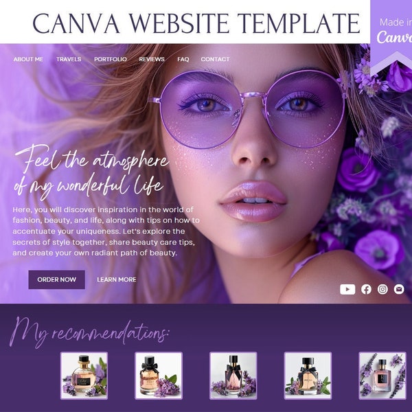 Canva Website for Blogging, Beauty Sales page | Website Template | Site | Landing Page | Theme | One Page | Web Site