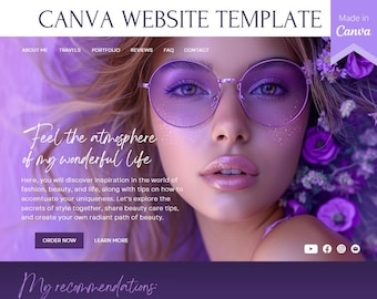 Canva Website for Blogging, Beauty Sales page | Website Template | Site | Landing Page | Theme | One Page | Web Site