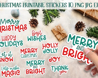 Christmas Stickers. 10 Printable Christmas Lettering PNG