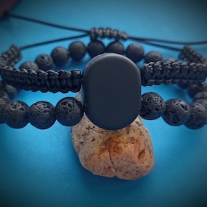 Talisman Bracelet Fortune Luck Amulet of Volcanic Stone and Jade Black Strong Ritual Magical Helper Symbol Spell Waxed cord Black