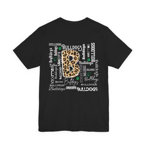 Leopard Print Bulldogs Tee - Unisex Jersey Short Sleeve, Perfect for School Spirit, Casual Wear, Game Days, Gifts for Bulldogs Fans