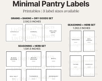 Minimal Pantry Labels | Seasonings, Herbs, Grains, Baking, Dry goods | Different sizes available