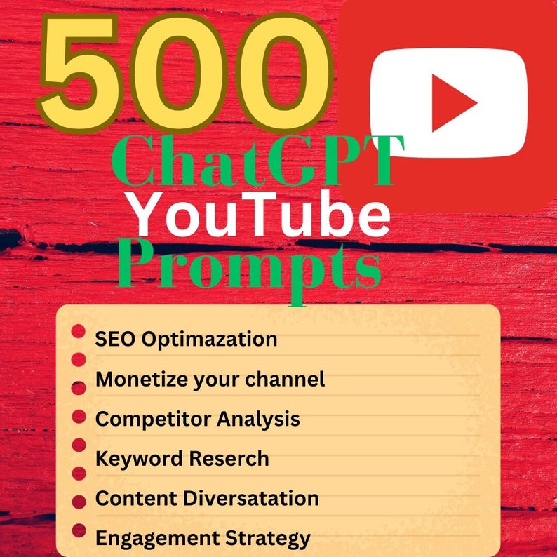 Chatgpt Prompts for Youtube 500 - Etsy