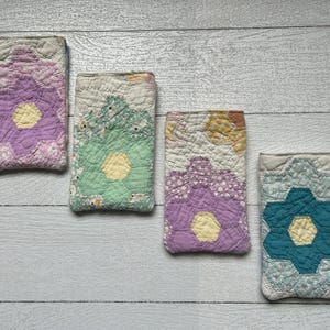 Quilt Flower Glasses Case, Upcycled Quilted Sunglasses Holder, Grandmother&#39;s Flower Garden Sleeve