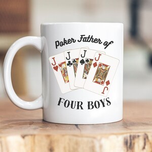 Poker padre de cuatro niños taza de café, poker jugando a las cartas taza de café divertido, regalo de cumpleaños de papá de la esposa, regalos de papá del hijo, regalo del marido