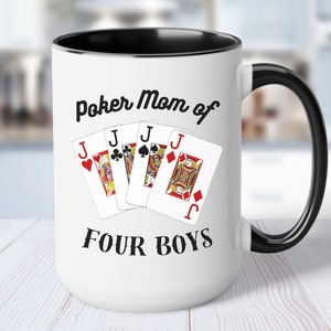 4 人の男の子のポーカーママのコーヒーマグ、息子からのママへのプレゼント、ポーカートランプの面白いマグ、夫からのママへの誕生日プレゼント、妻への誕生日プレゼント