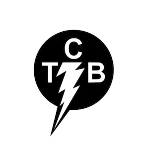 Puede incluir: Logotipo en blanco y negro con las letras "C", "T" y "B" que rodean un rayo blanco. El diseño es circular, con las letras en una fuente sans-serif y el rayo en el centro.