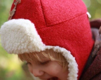 Bonnet, bonnet d'hiver, 100% ÖkoTec, bonnet en laine, bonnet pour enfants, bonnet aviateur, bonnet en vraie fourrure, prix jusqu'à la taille 56 cm