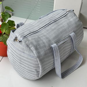 Bolso de viaje tipo duffle, bolsa de almacenamiento de algodón, bolso de viaje acolchado hecho a mano, bolso de hombro de tamaño estándar con estampado de bloques, bolso de compras estilo boho para mujer. imagen 7