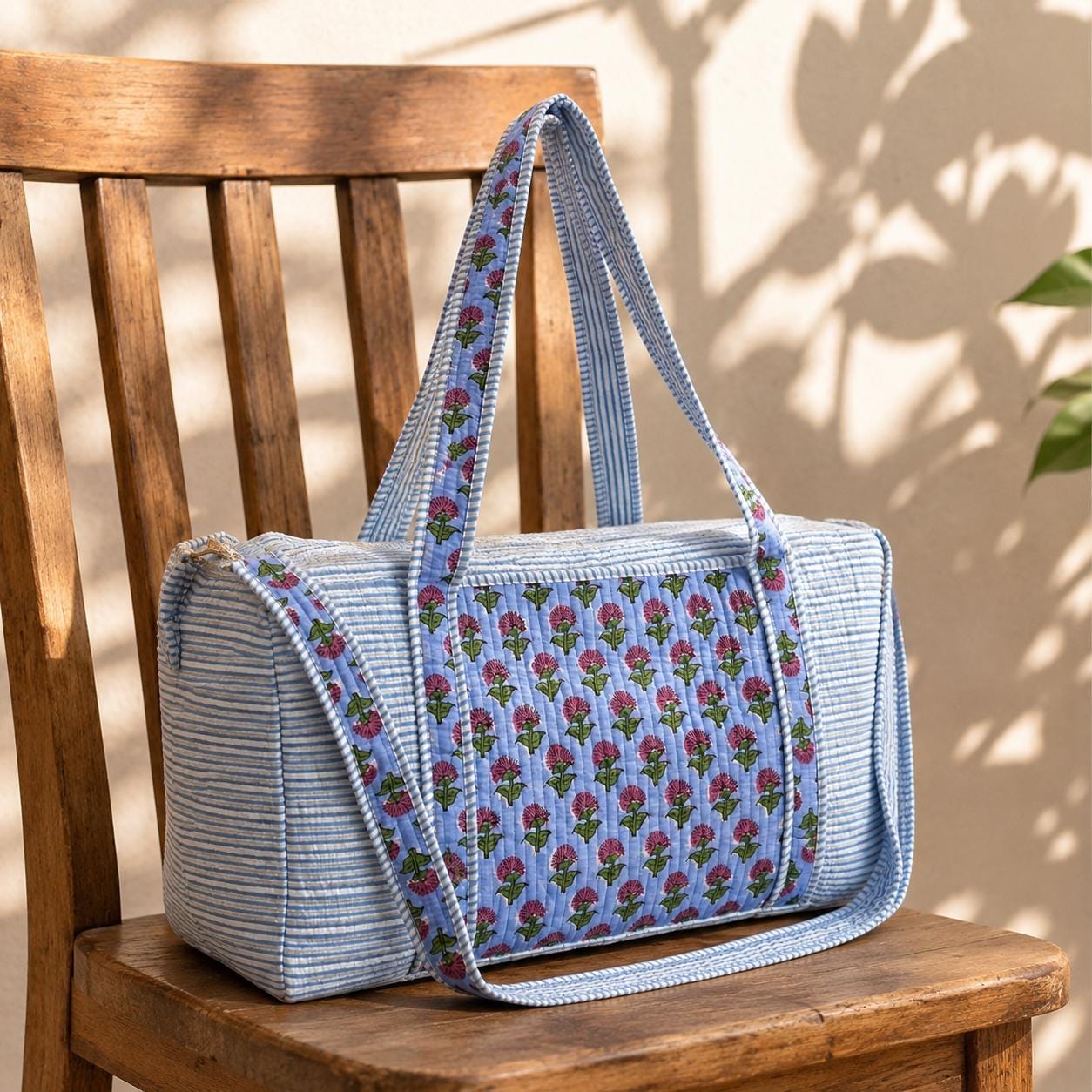Handprint Luggage Duffle Bag, Handmade Cotton Quilted Travel Bags, Christmas Gifts, Weekender Bags for Picnic, Gym Bag
