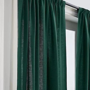 EMERALD GREEN - Washed Cotton Long Curtain 2 Panels Solid Farmhouse and Modern Curtains for Living Room Bedroom Door Window Curtain Set