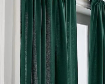 SMARAGDGRÜN - Langer Vorhang aus gewaschener Baumwolle 2 Paneele Solide und moderne Vorhänge für Wohnzimmer Schlafzimmer Tür Fenstervorhang Set