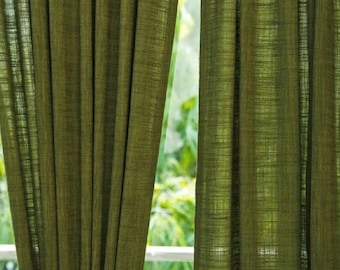 100% Natural Cotton Curtains, Moss Green Cotton Window Treatments, Panel Cotton Curtains, Handmade Custom Sizes Curtain, Kitchen Curtains!