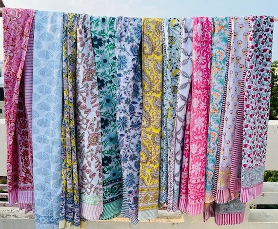 Hand Block Print Cotton Sarong: Colorful Beach Wrap Pareo | Bulk Quantity