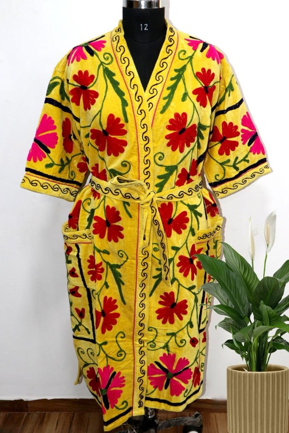 Vintage Suzani Work Kimono Bathrobe - Ethnic Unise