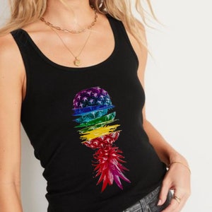 Large Vibrant Upside Down Pineapple Tank Top, Hotwife Clothes, Swingers Lifestyle, Hotwife Symbol, QOS tops