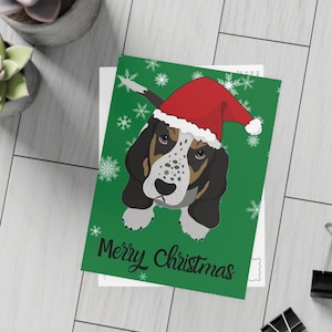 Paquete de postales navideñas de Basset Hound, 30/10/50 unidades. ¡Tema de nieve! Dirección de remitente personalizada para tarjetas de felicitación navideñas para amantes de los perros de caza para entrenadores de perros