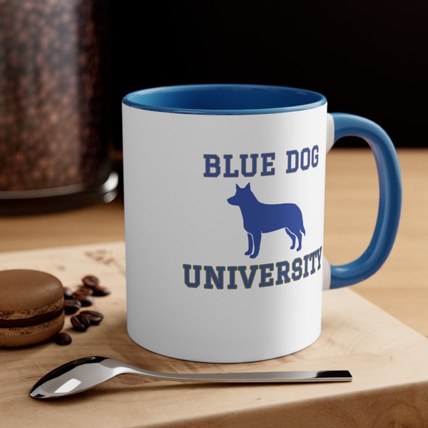 Blue Dog University Heeler Mug 11oz~ gift for blue heeler mom, Australian cattle dog dad coffee cup, gift for herding lover or dog trainer