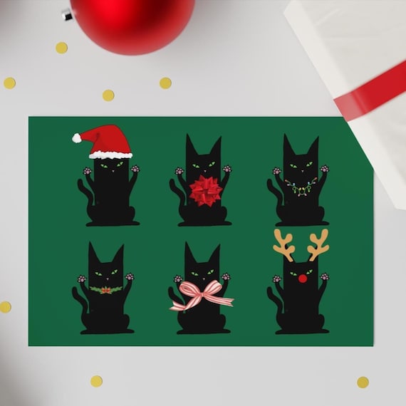 Black Cat Christmas Card, Holiday Kitty Seasons Greeting