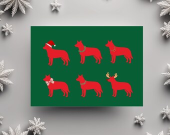 Australian Cattle Dog Christmas Card: Red Heeler Holiday Greetings, 5x7 inch/horizontal fold