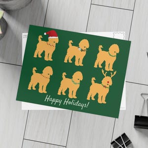 Kartki pocztowe Doodle Dogs 10/30/50 sztuk. Niestandardowy adres zwrotny, złota kartka świąteczna z pozdrowieniami dla miłośnika psów Doodle dla pudla, życzenia świąteczne