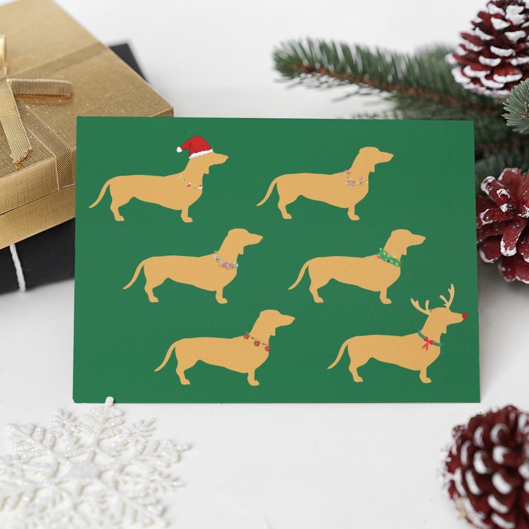 Dachshund Christmas Card Cute Wiener Dog Holiday Greeting (5x7 Inch
